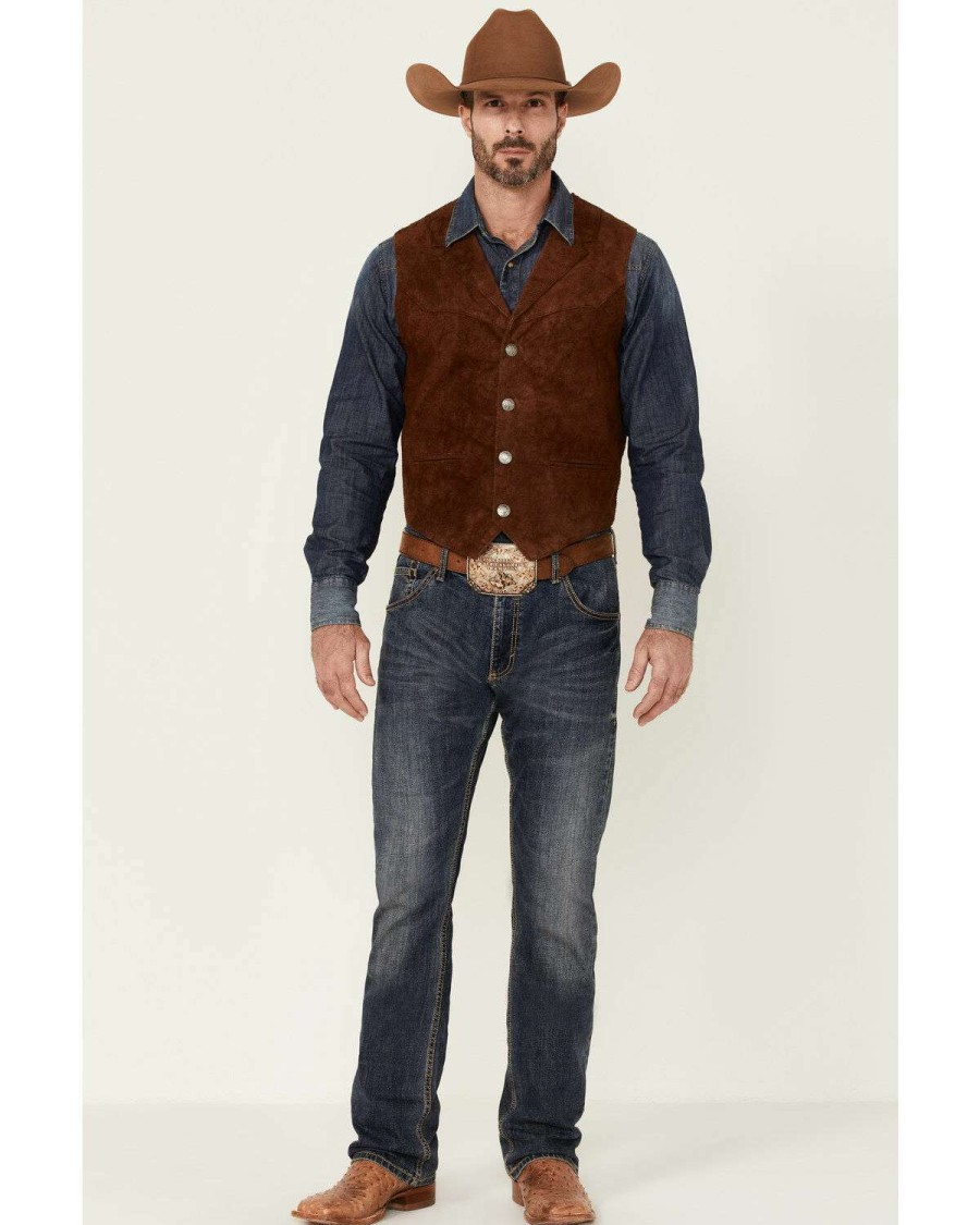 Vest * | Online Scully Men'S Cafe Brown Suede Snap-Front Lapel Vest